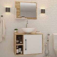 Armário De Banheiro Com Cuba E Espelho 1 Porta 2 Prateleiras Carvalho/branco