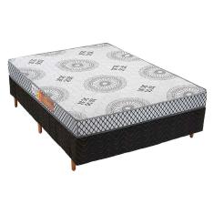 Cama Box Casal: Colchão Espuma Polar Pérola + Base crc Suede Black(138x188)