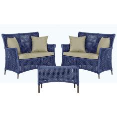 2 Sofá Área e Mesa Igapó Alumínio Pintura Marrom Corda Náutica Estofado Impermeável Almofada 7 Trama