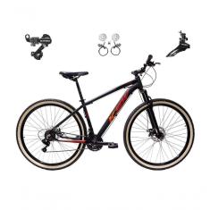 Bicicleta Aro 29 Ksw Xlt 24v K7 Câmbios Shimano Freio Hidráulico Garfo Trava Pneu Faixa - Preto/vermelho/laranja Tam.17