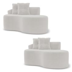 Kit 02 Sofás Orgânicos Living Bob 145cm 02 Lugares com 02 Almofadas Bouclê Off White - Abmaza