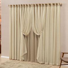 Cortina Monte Real 4,00M X 2,70M Tecido Blackout Voal Trabalhado Xadrez Sala Quarto - Chocolate