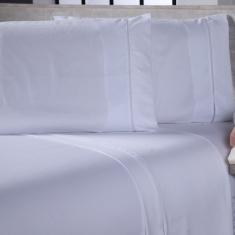 Jogo De Cama Lençol Casal Queen Sofist Ponto Palito 400 Fios Toque Macio 03 Peças - Branco
