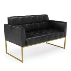 Sofá Namoradeira Elisa Corano Base Metálica Industrial Dourado - D'rossi Cor Preto