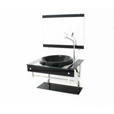 Gabinete Com Cuba Para Banheiro De Vidro 60Cm Inox - Preto - Cubas E G