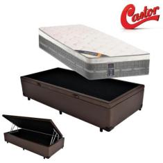 Cama Box Baú Solteiro Sintético + Colchão Castor Premium com Euro Pill