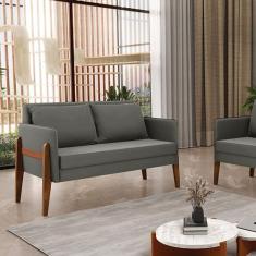 Sofá 2 Lugares Namoradeira Lana Base Madeira Suede Grafite D03 - D'Ros