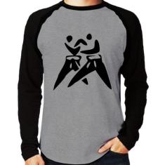 Camiseta Raglan Judô Jiu Jitsu Manga Longa - Foca na Moda, Cinza, Pret