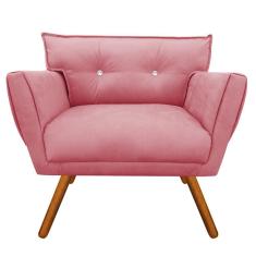 Poltrona Anitta com Strass Suede Rosê Pés Palito Castanho - D'Rossi