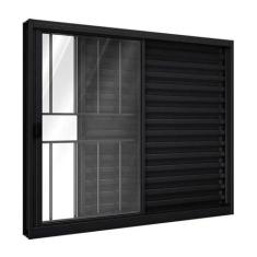 Janela Veneziana de Correr 3 Folhas com Grade Alumínio Preto 100x150cm