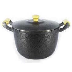Caldeirão Alumínio Fundido Craqueado Alça de Madeira Preto 14cm