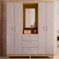 Guarda-Roupa Solteiro Capelinha Clapton 4 Portas 3 Gavetas com Espelho Marrom/Cacao - Caemmun