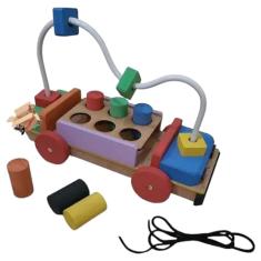Brinquedo Educativo Pedagógico Em Madeira Carrinho Aramado + Pinos Geométricos Premium (Colorido)