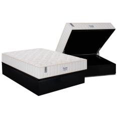 Cama Box Baú Casal: Colchão Molas Ensacadas Plumatex MasterPocket Miami + Base CRC Suede Black(138x188)