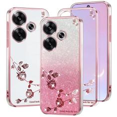 Kainevy Capa de telefone para Xiaomi Poco F6 5G transparente glitter floral bonito bonito para mulheres meninas capa brilhante Xiaomi Poco F6 capa protetora de silicone à prova de choque fino design