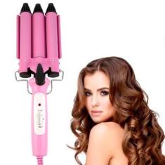 Cacheador Tri-Ondas Rosa Bivolt 25Mm Cabelo Ondulado Sereia - Bellator