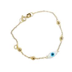 Pulseira com Pingente de ouro 18k Olho Grego 13cm Infantil - Elegancy 