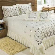 Kit Cobre Leito Casal Padrão Desejos 07 Peças Bordado - Palha - Bordad