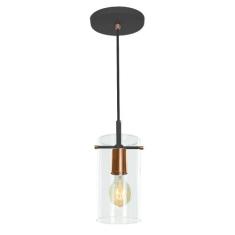 Lustre Pendente Cilindrico Clear Glass Preto com Cobre - MARRYLUZ