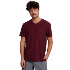 Camiseta Gola V Vermelho Bordo Di Nuevo 100% Algodão, Vinho, G