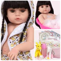Boneca Reborn Morena Girafa Fofa Com Kit 21 Acessórios Bolsa - Cegonha