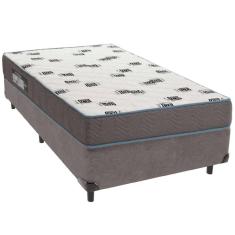 Cama Box Cinza E Colchão Light Espuma D33 Solteiro Ortobom