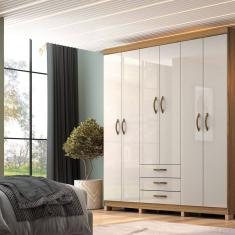 Guarda-roupa Casal 6 Portas e 3 Gavetas Ipê/Cristalo