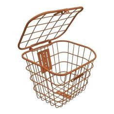 Cesta Cestinha Bicicleta Aro 26 Aramada Marrom Retrô C Tampa