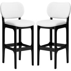 Kit 02 Banquetas Alta Para Cozinha Madeira Fixa Betta L02 Preto Facto Branco - Lyam Decor