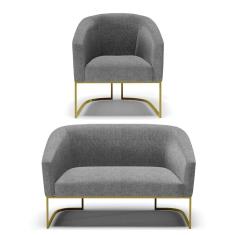 Sofá Namoradeira E Poltrona Base Industrial Dourado Stella D03 - D'rossi Cor A26 Grafite