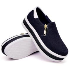 Tênis Dk Uze Shoes Slip On Casual Calce Facil Zíper Listra Feminino-Feminino