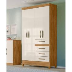 Guarda Roupa Solteiro Moval Sobral Freijó Off White 4 Portas 4 Gavetas