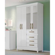 Guarda Roupa Solteiro Moval Sobral Branco/ Rosa/ Lilás/ Azul Flex 4 Portas 4 Gavetas c/ Espelho