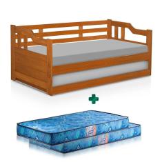 Sofá Cama Solteiro Madeira Maciça Com Auxiliar Imbuia Atraente Com Colchão Gazin