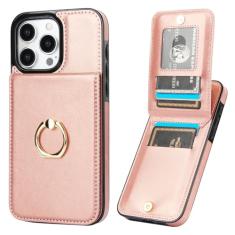 KIHUWEY Capa carteira para iPhone 15 Pro Max com suporte para cartão de crédito, anel de rotação de 360° de couro PU fecho magnético suporte capa protetora resistente para mulheres e homens 16,7