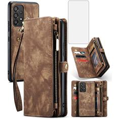 Asuwish Capa de celular para Samsung Galaxy A53 5G 2022 com zíper carteira destacável com protetor de tela de vidro temperado e suporte de cartão flip acessórios para celular Gaxaly A53 G5 Galaxies