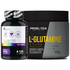 Multivitaminico 120 Caps Growth + Glutamina 120G Probiotica