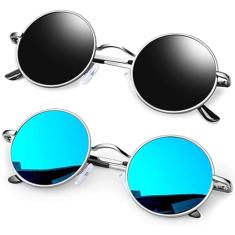 Óculos de sol polarizados redondos Retrô Steampunk, Óculos Dark Armação de Vintage Hippie Metal, Óculos de Sol Proteção Solar UV