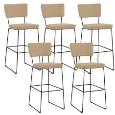 Kit 05 Banquetas Alta Base Linho Bege Escuro