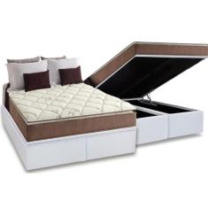 Cama Box Baú Queen: Colchão Espuma Anjos D28 / AG65 Star Pillow Top + Base CRC Courano White(158x198)