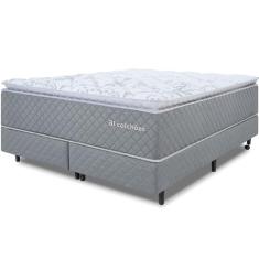 Cama Box com Colchão King Molas Ensacadas Premium Pillow Top Sleep Cinza 193x203cm BF Colchões