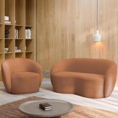 Conjunto 1 Sofá Living 160cm E 1 Poltrona íbis Encosto Fixo Bouclê Terracota G33 - Gran Belo