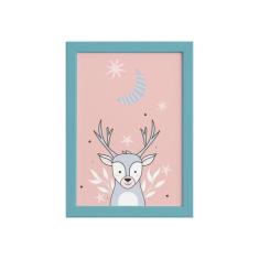 Quadro Decoração Escandinava Alce Moldura Azul 22x32cm - Quartinhos