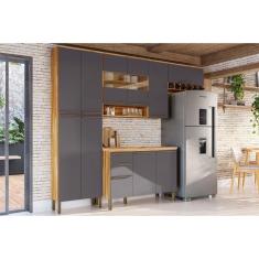 Cozinha Modulada Completa Nápoli Prime 4 Peças (2Aéreo+1Balcão+1Paneleiro) C4P01 Amendoa/Grafite - Ronipa