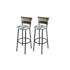 Jogo 2 Banqueta Alta Para Cozinha Ratan Cappuccino Premium Preta Estof
