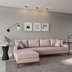 Sofá 4 Lugares Iguazú Com Chaise Esquerdo Linho Cru - Mobly