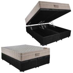 Cama Box Baú Casal Suede Bipartido + Colchão Ortobom Airtech Molas Ens
