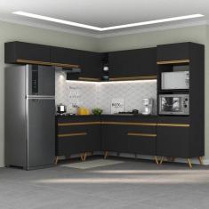 Armário Cozinha Completa de Canto Veneza Multimóveis V2070, Preto/Dour