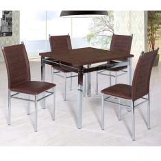 Conjunto Sala de Jantar Tokio Mesa Riviera 4 Cadeiras Art Panta Cromado/Castanho Rust