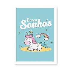 Arte Maníacos Quadro Decorativo Unicórinio Doces Sonhos - 23x16,25cm (Moldura caixa em laca branca)